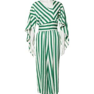 Valtadoros Striped Asymmetrical Jumpsuit in Green and White